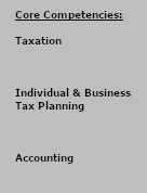 Core Competencies:
Taxation
Compilation
Business & Tax Planning
Reviews
Accounting